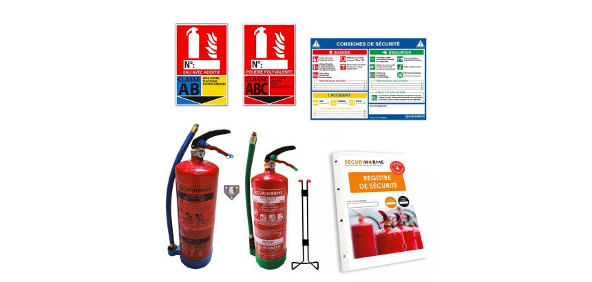 Kit extincteurs ERP eau 6L + poudre ABC 6kg + signalétique