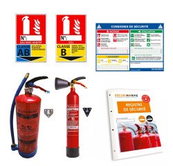 Kit sécurité incendie – 2 Extincteurs (CO2 +  eau) + signalétique