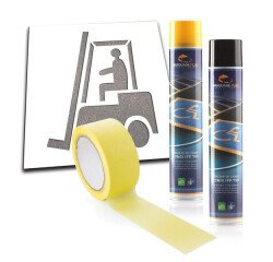 Kit marquage Chariot élévateur Pochoir + aérosols + masquage