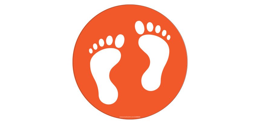 Adhésif marquage sol - Pictogramme Pieds - Divers coloris - Ø300mm  - Orange