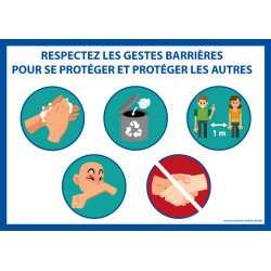 Panneau "Respectez les gestes barrière" + 5 images - A5 ou A4  - Vinyle - A5