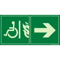 Panneau Évacuation - Accès EAS PMR droite - Photoluminescent  - 200 x 100 mm - Vinyle Souple Autocollant
