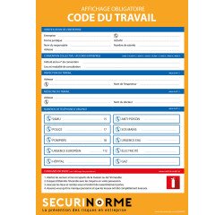 Panneau - Affiche Code du travail obligatoire - 297x420 mm