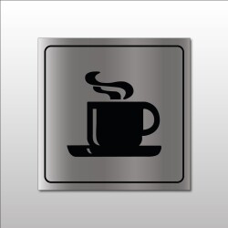 Panneau - Cafétéria avec tasse chaude  - 200 x 200 mm - Argent