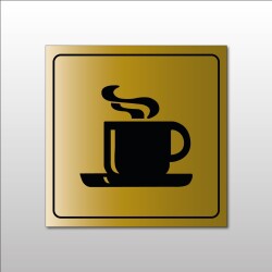 Signalisation d'information - Pictogramme Cafétéria Tasse Chaude  - 200 x 200 mm - Or