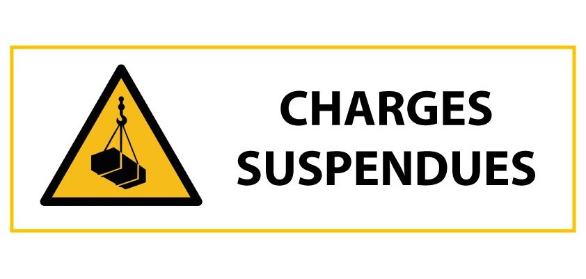 Signalétique de danger - Picto Charges suspendues - W015 - ISO 7010  - 450 x 150 mm - Vinyle Souple Autocollant