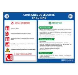 Panneau - Consignes de sécurité en cuisine - A3/A4 - Vinyle/PVC