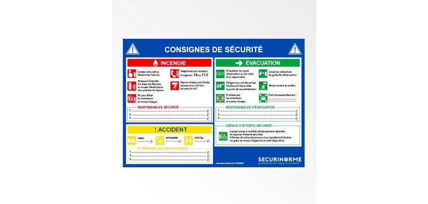 Panneau de consignes sécurité incendie évacuation pour ERP - A4