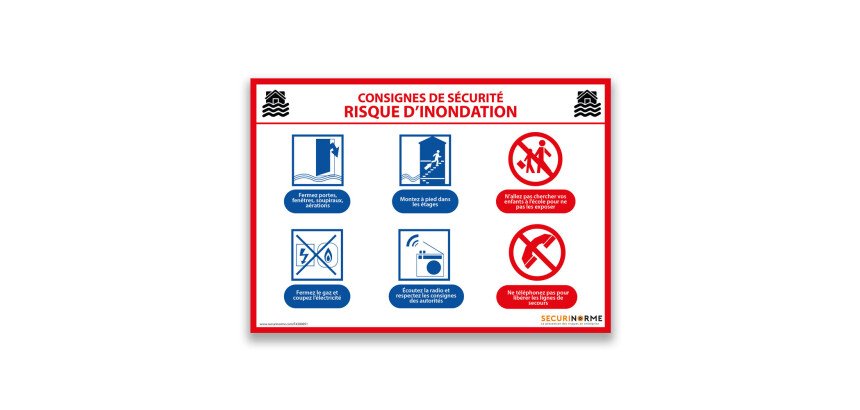 Panneau de consignes de sécurité pour risque d'inondation - A3/A4
