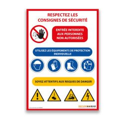 Panneau d'évacuation - Consignes de Sécurité chantier - Intérieur  - PVC - A3