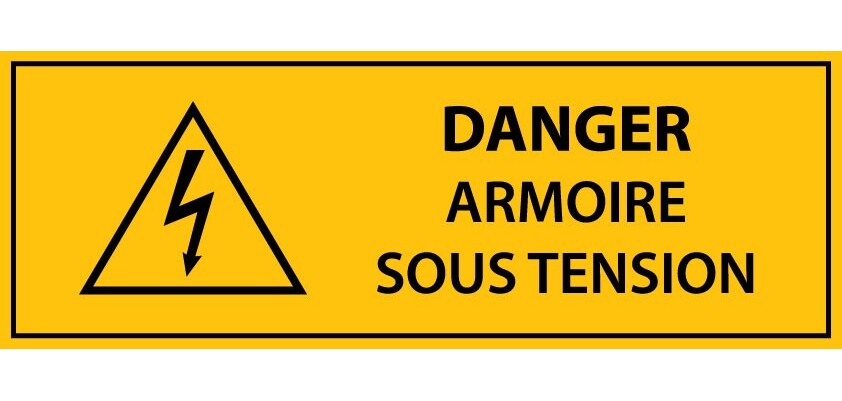 Panneau - Danger armoire sous tension - Vinyle autocollant  - 297 x 105 mm