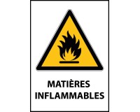 Panneau danger - Picto Matières inflammables - W021 - ISO 7010  - PVC dos adhésif - A4