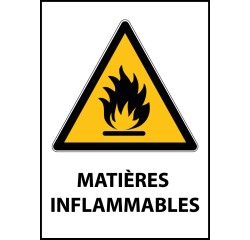 Panneau danger - Picto Matières inflammables - W021 - ISO 7010  - PVC dos adhésif - A4
