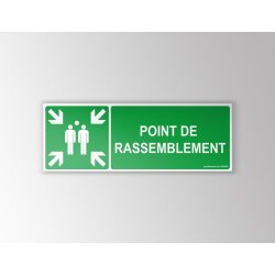 Panneau d'évacuation ERP - Point de rassemblement - ISO 7010  - 350 x 125 mm - Vinyle Souple Autocollant