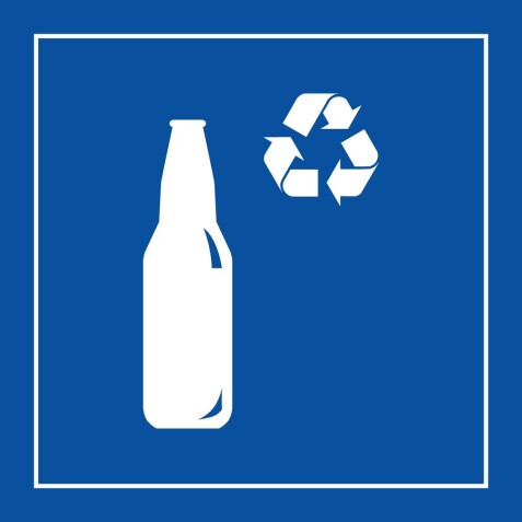 Signalétique de recyclage pour verre - PI PF 065 - ISO 7001  - 125 x 125 mm - Vinyle Souple Autocollant - Bleu