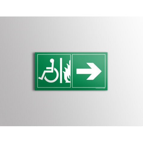 Panneau d'évacuation PMR - Sortie de secours - Flèche à droite