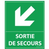 Panneau sortie de secours - flèche bas à gauche - 300 x 250 mm