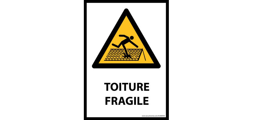 Signalétique de danger - Picto Toiture fragile - W036 - ISO 7010  - PVC dos adhésif - A3