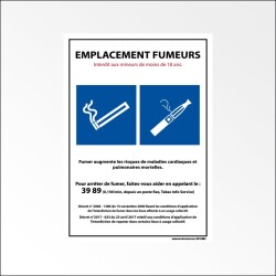 Panneau de délimitation - Zone pour Fumeurs et Vapoteurs - Vinyle  - 210 x 150 mm - Vinyle Souple Autocollant