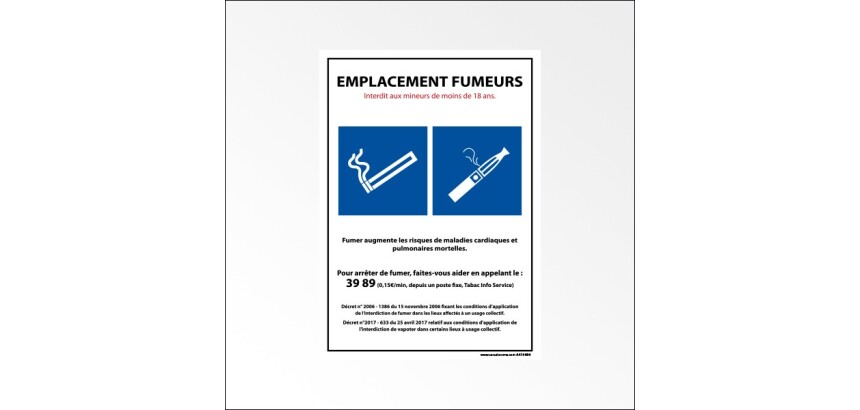 Panneau Zone Réservée Fumeurs et Vapoteurs Conforme Réglementation  - 210 x 150 mm - Vinyle Souple Autocollant