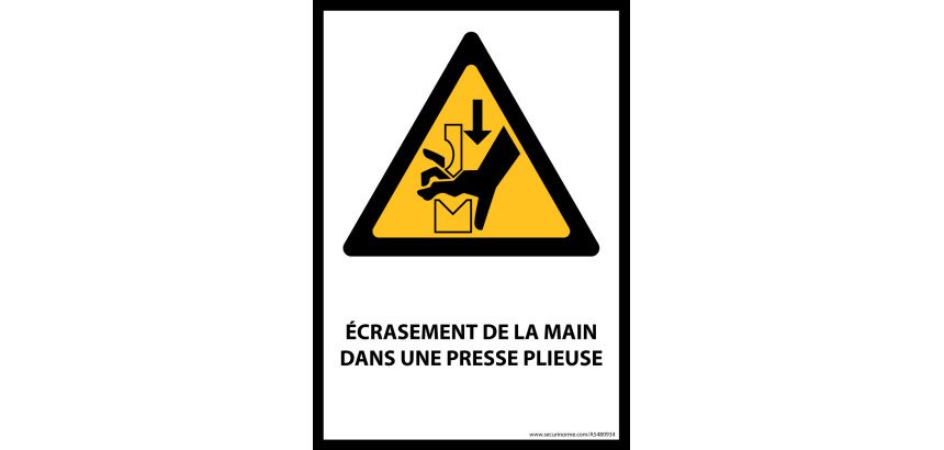 Panneau Danger - Main écrasée presse plieuse - W030  - ISO 7010  - Vinyle - A5