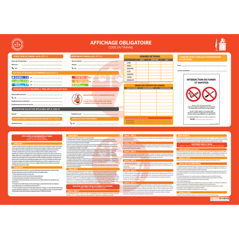 Panneau Affichage obligatoire entreprise + de 11 salariés - A3 - Vinyle Plastifié  - A3
