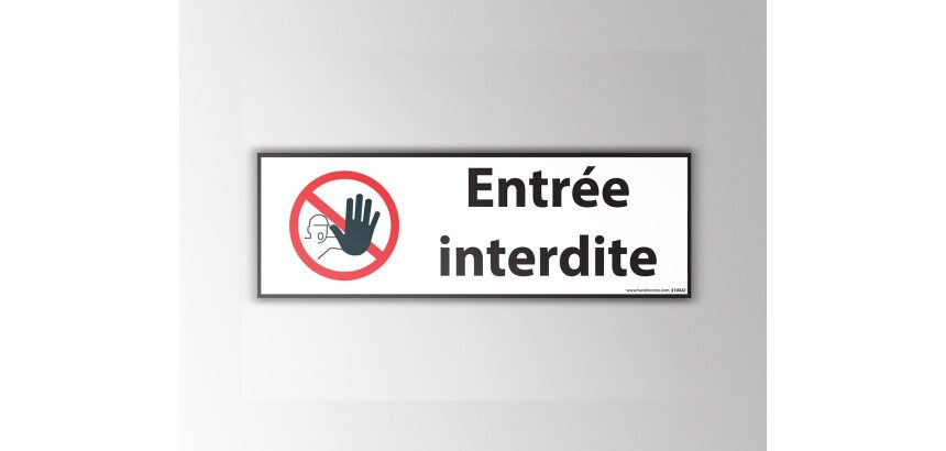 Panneau Interdiction - Entrée interdite - Pictogramme main  - 350 x 125 mm - Vinyle Souple Autocollant