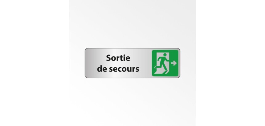 Sortie de secours à droite – Panneau adhésif PVC/alu  - 250 x 80 mm - Blanc