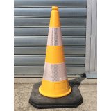 Cône de signalisation lesté - Jaune avec 2 bandes rétro réfléchissantes - K5a - Classe 2  - 1000 mm