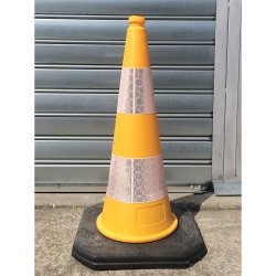 Cône de signalisation lesté - Jaune avec 2 bandes rétro réfléchissantes - K5a - Classe 2
