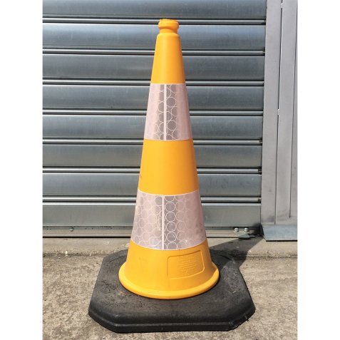 Cône de signalisation lesté - Jaune avec 2 bandes rétro réfléchissantes - K5a - Classe 2