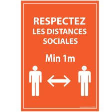 Panneau Respectez les distances - Orange A5-A4 - autocollant ou panneau