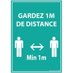 Panneau Gardez 1m de distance - bleu A5-A4 - autocollant ou panneau