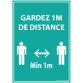 Panneau Gardez 1m de distance - bleu A5-A4 - autocollant ou panneau