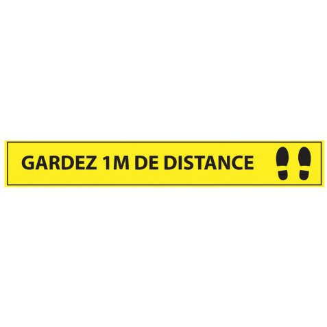 Adhésif de marquage au sol  Gardez 1m de distance - 700x100mm - jaune- Distances Sociales