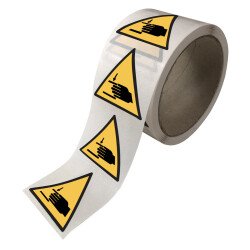 Étiquettes - Danger Écrasement des mains - W024 - Vinyle autocollant - Rouleau de 250