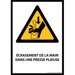 Panneau - Écrasement de la main dans une presse plieuse - W030 - vertical.   - Vinyle - A4