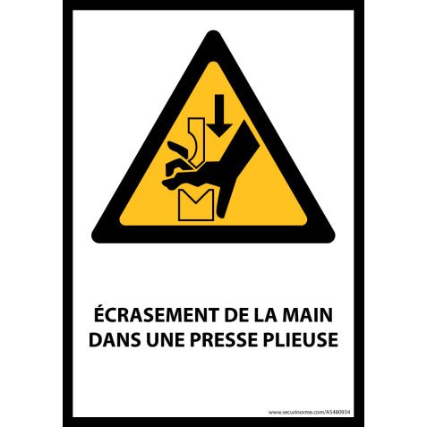 Panneau - Écrasement de la main dans une presse plieuse - W030 - vertical.   - PVC - A5