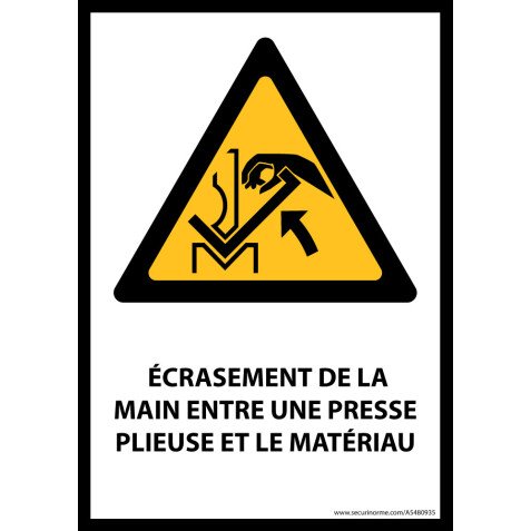 Panneau - Écrasement de la main entre une presse plieuse et le matériau - W031- format portrait   - Vinyle - A4