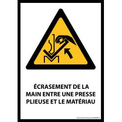 Panneau - Écrasement de la main entre une presse plieuse et le matériau - W031- format portrait   - PVC - A5