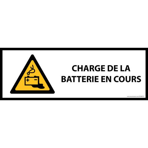 Panneau de danger - Charge en cours de la batterie - W026 - horizontal   - 450 x 150 mm - Vinyle