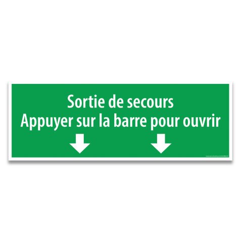 Panneau et autocollant d'évacuation - Sortie de secours Appuyer sur la barre pour ouvrir