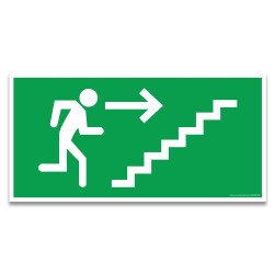 Panneau évacuation - Homme qui monte l'escalier, flèche à droite - ISO 7010 E004