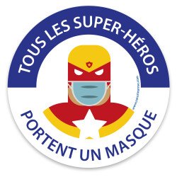 Panneau masque obligatoire "Tous les super héros portent un masque" - 100 mm - Vinyle