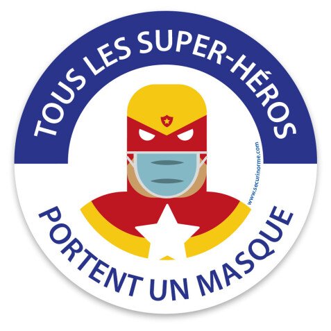 Panneau masque obligatoire "Tous les super héros portent un masque" - 100 mm - Vinyle
