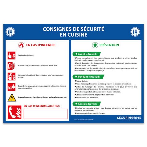 Panneau - Consignes de sécurité en cuisine - A3/A4 - Vinyle/PVC