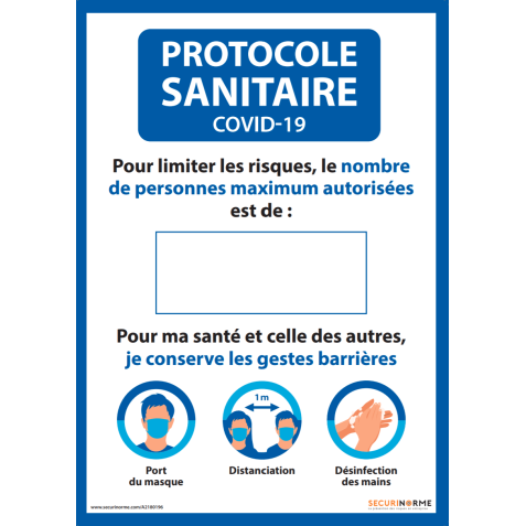 Affiche - Nombre de personnes maximum autorisées - A3 et A4 - version bleue   - papier plastifié - A3