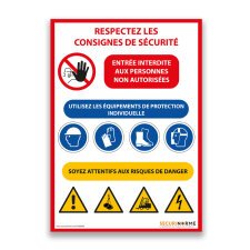 Panneau consignes de sécurité chantier