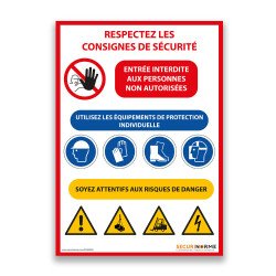 Panneau - Consignes de sécurité chantier  - Vinyle - A4