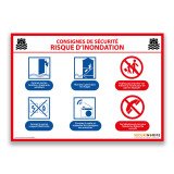 Panneau - Consignes de sécurité risque d'inondation  - PVC - A4
